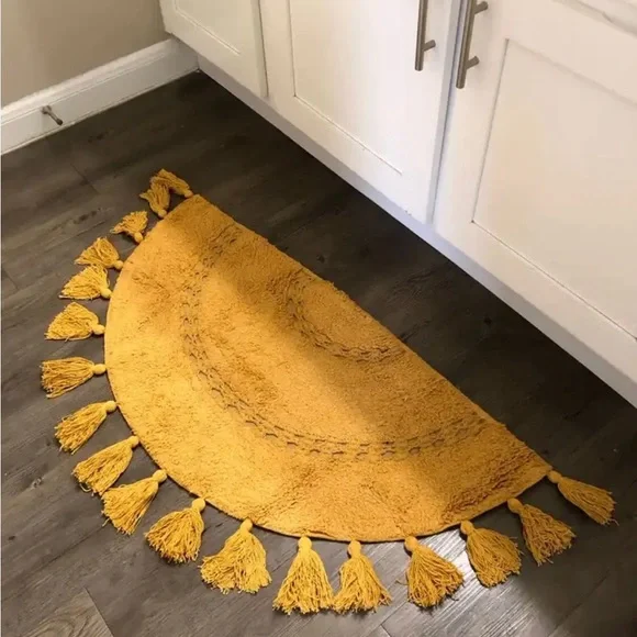 Half Circle Mustard Yellow Tassel Rug - Picture 4 of 4